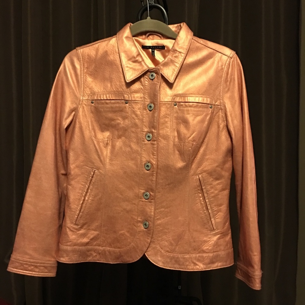 Metallic soft apricot color leather jacket